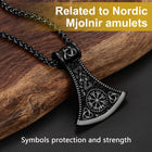 Battle Axe Viking Pendant Necklace with Compass For Men 6