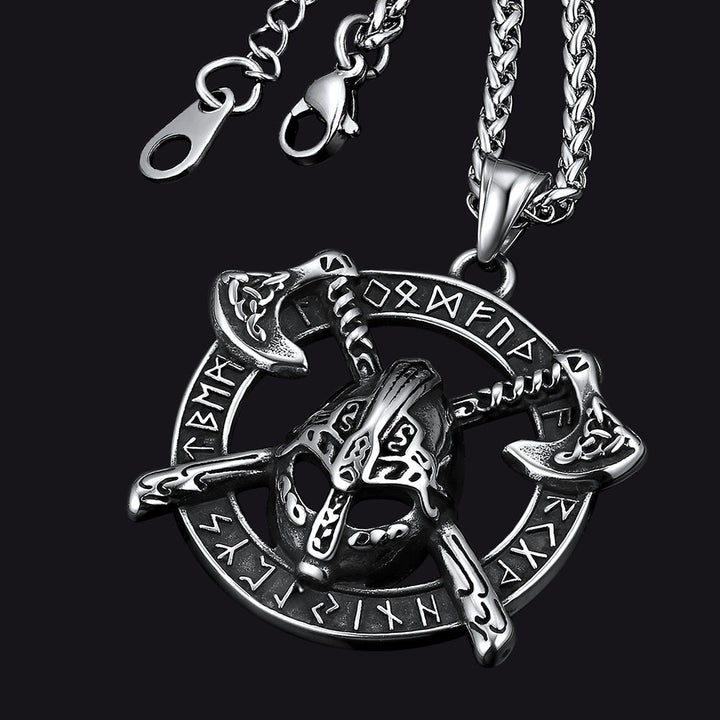 Flash Sale Viking Axe Helmet Pendant Necklace For Men With Runes