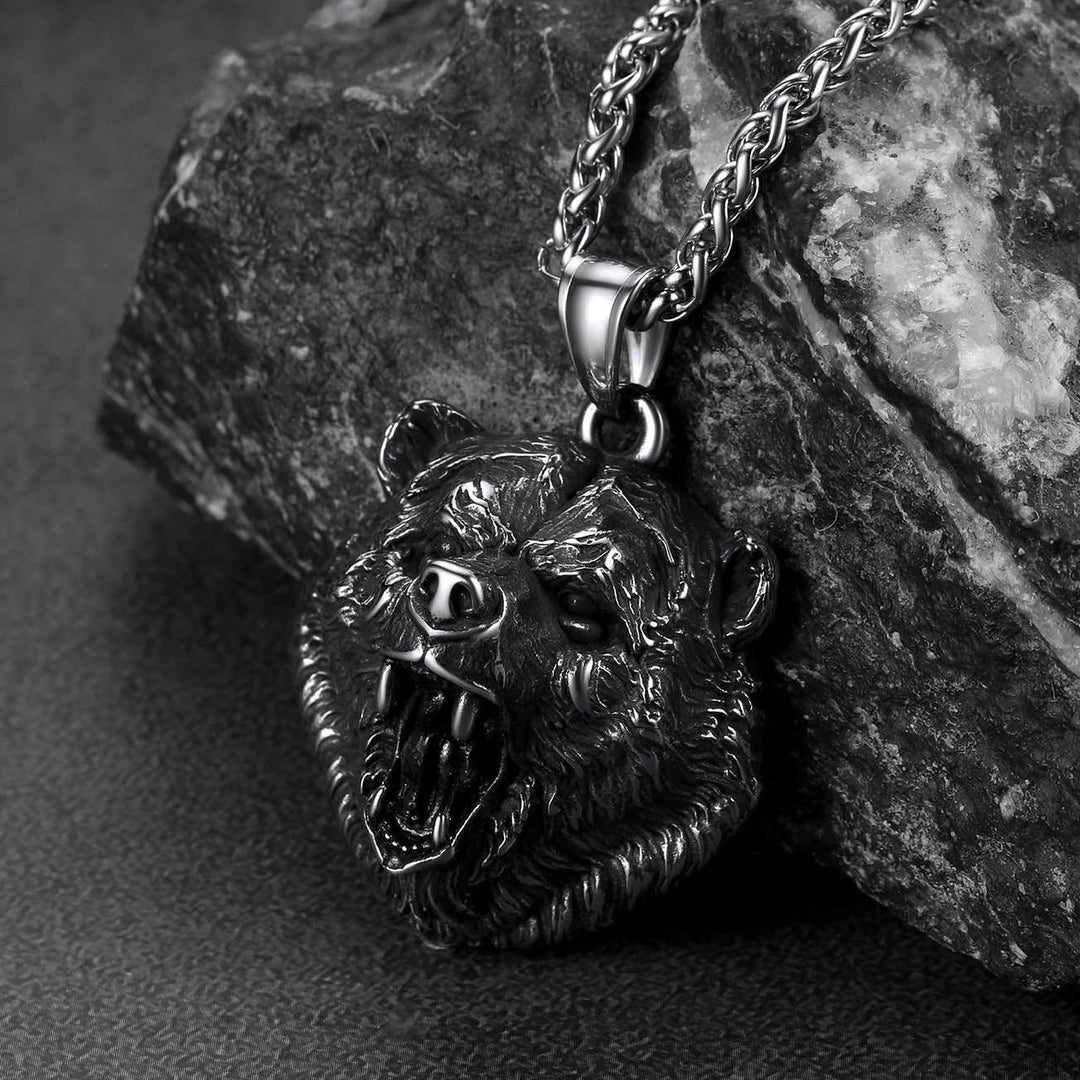 Wild Roaring Bear Head Pendant Necklace for Men