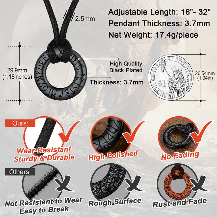 Norse Viking Rune Circle Chain Necklace for Men Women