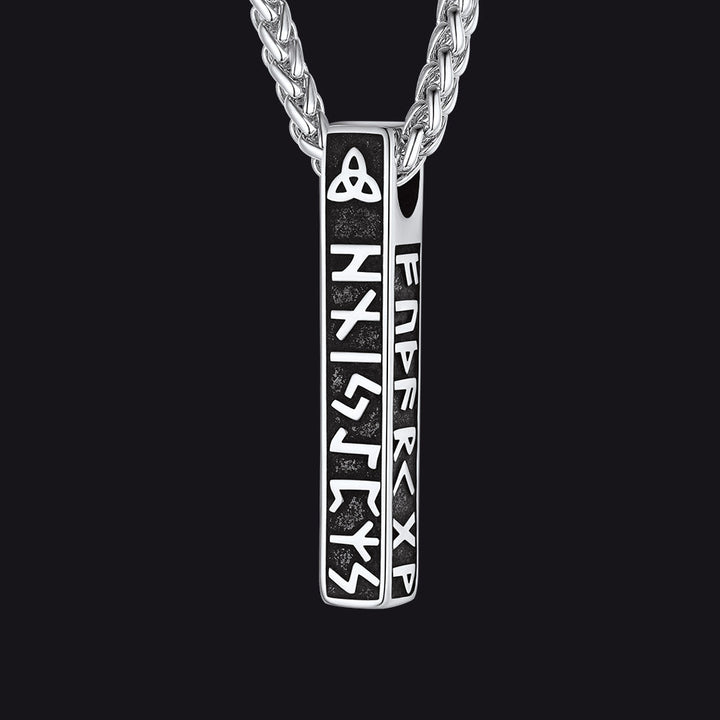 Engraved Viking Runes Bar Necklace Pendant Jewelry For Men