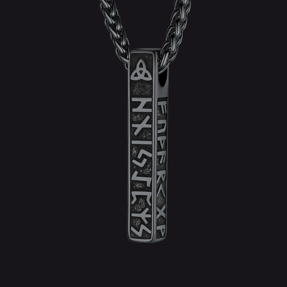 Engraved Viking Runes Bar Necklace Pendant Jewelry For Men