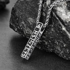 Engraved Viking Runes Bar Necklace Pendant Jewelry For Men 5