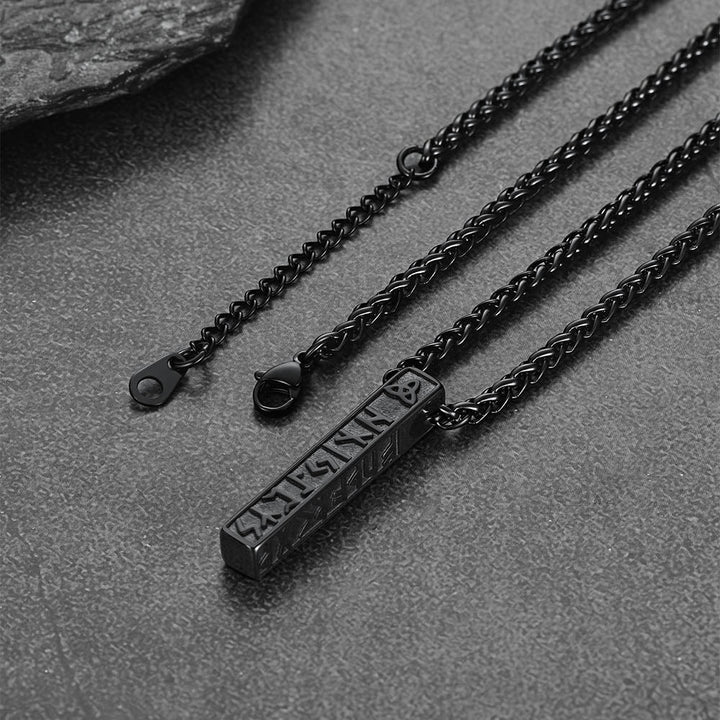 Engraved Viking Runes Bar Necklace Pendant Jewelry For Men