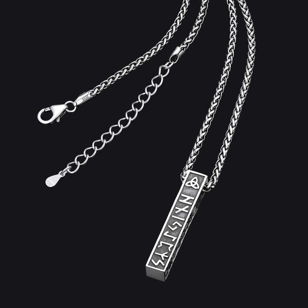 Engraved Viking Runes Bar Necklace Pendant Jewelry For Men