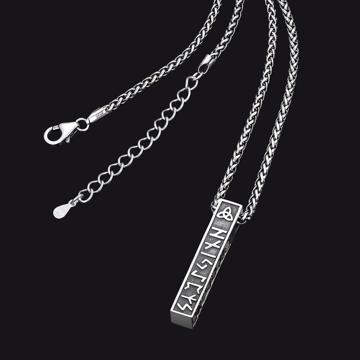 Engraved Viking Runes Bar Necklace Pendant Jewelry For Men