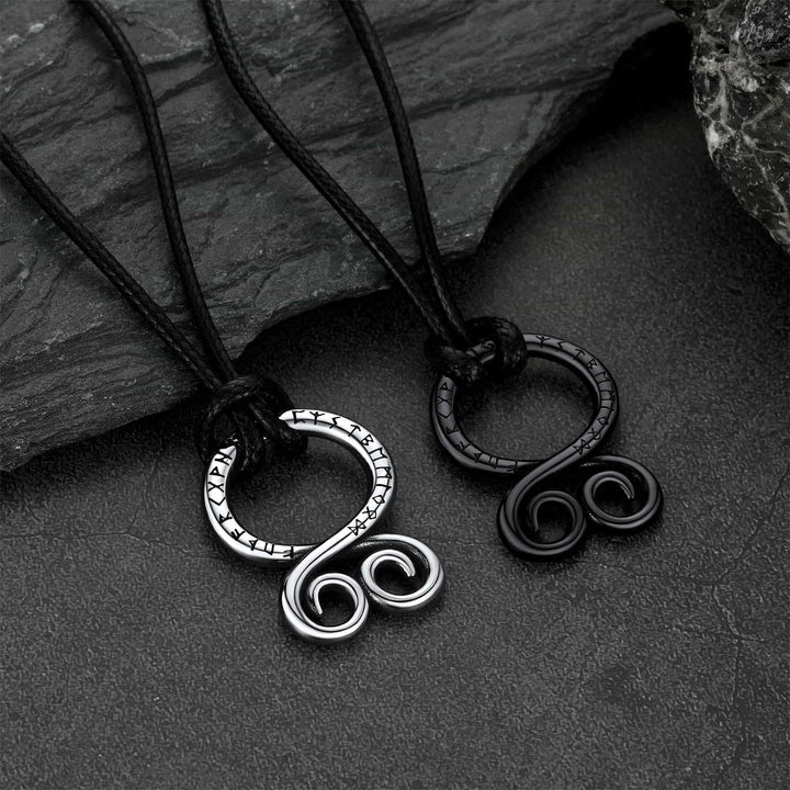Troll Cross Pendant Leather Necklace with Viking Runes
