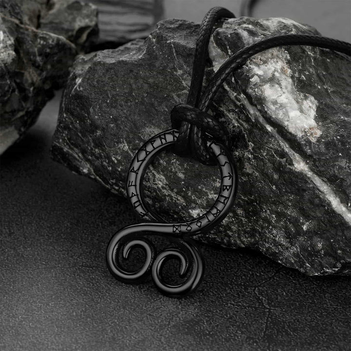 Troll Cross Pendant Leather Necklace with Viking Runes