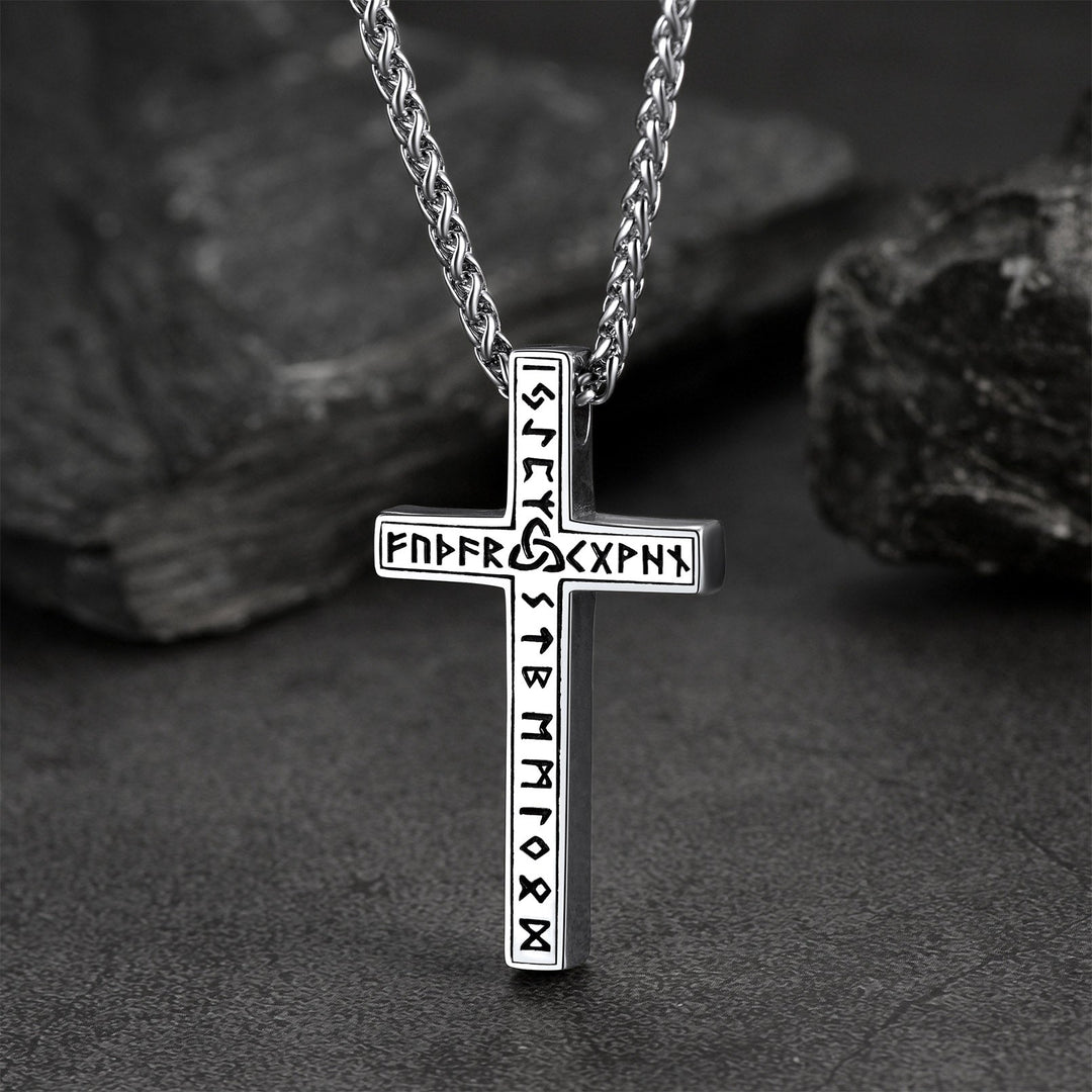 Viking Rune Cross Pendant Necklace for Men