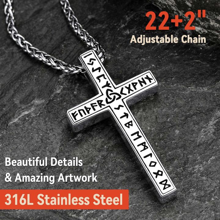 Viking Rune Cross Pendant Necklace for Men