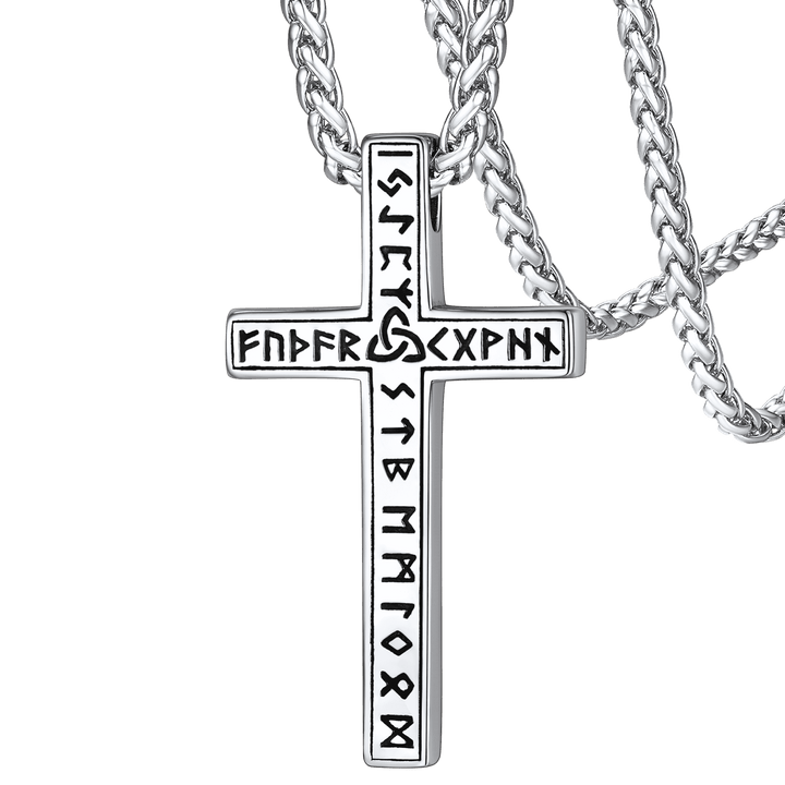 Viking Rune Cross Pendant Necklace for Men