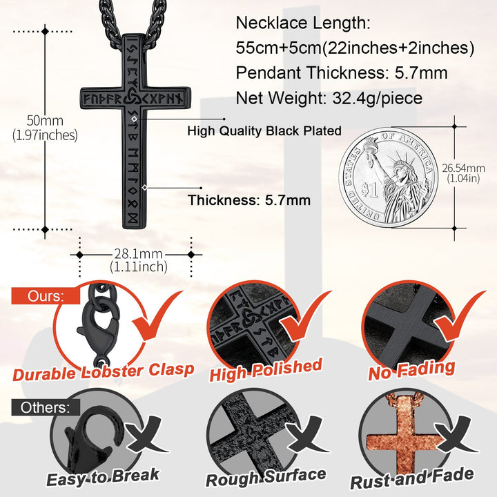 Viking Rune Cross Pendant Necklace for Men