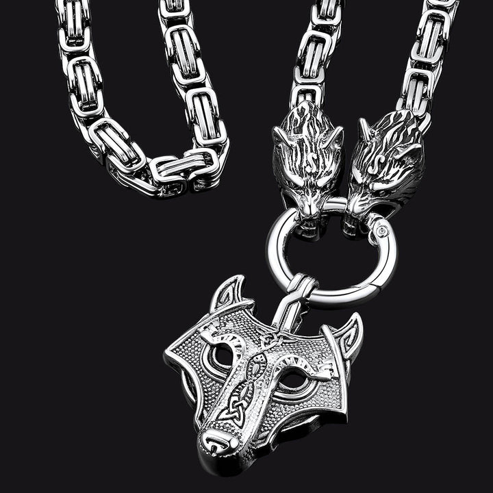 Viking Wolf Head Kings Chain & Fenrir Pendant Necklace
