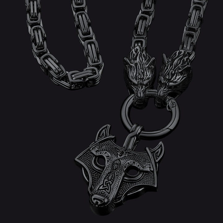 Viking Wolf Head Kings Chain & Fenrir Pendant Necklace