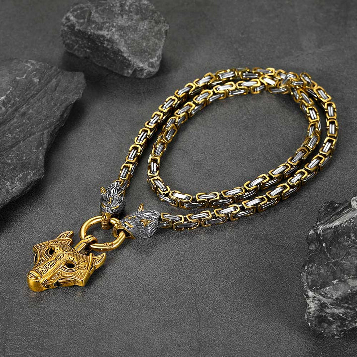 Viking Wolf Head Kings Chain & Fenrir Pendant Necklace