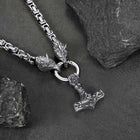 Viking Mjolnir Thor's Hammer Necklace with Wolf Head Kings Chain 3