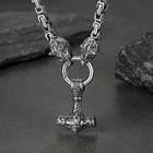 Viking Mjolnir Thor's Hammer Necklace with Wolf Head Kings Chain 4