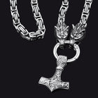 Viking Mjolnir Thor's Hammer Necklace with Wolf Head Kings Chain 1