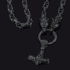 Viking Mjolnir Thor's Hammer Necklace with Wolf Head Kings Chain 8