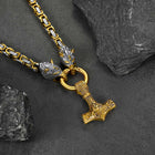 Viking Mjolnir Thor's Hammer Necklace with Wolf Head Kings Chain 5