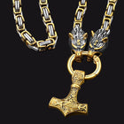 Viking Mjolnir Thor's Hammer Necklace with Wolf Head Kings Chain 7