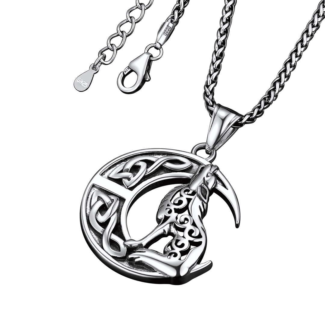 Viking Celtic Crescent Moon Wolf Necklace Pendant For Men