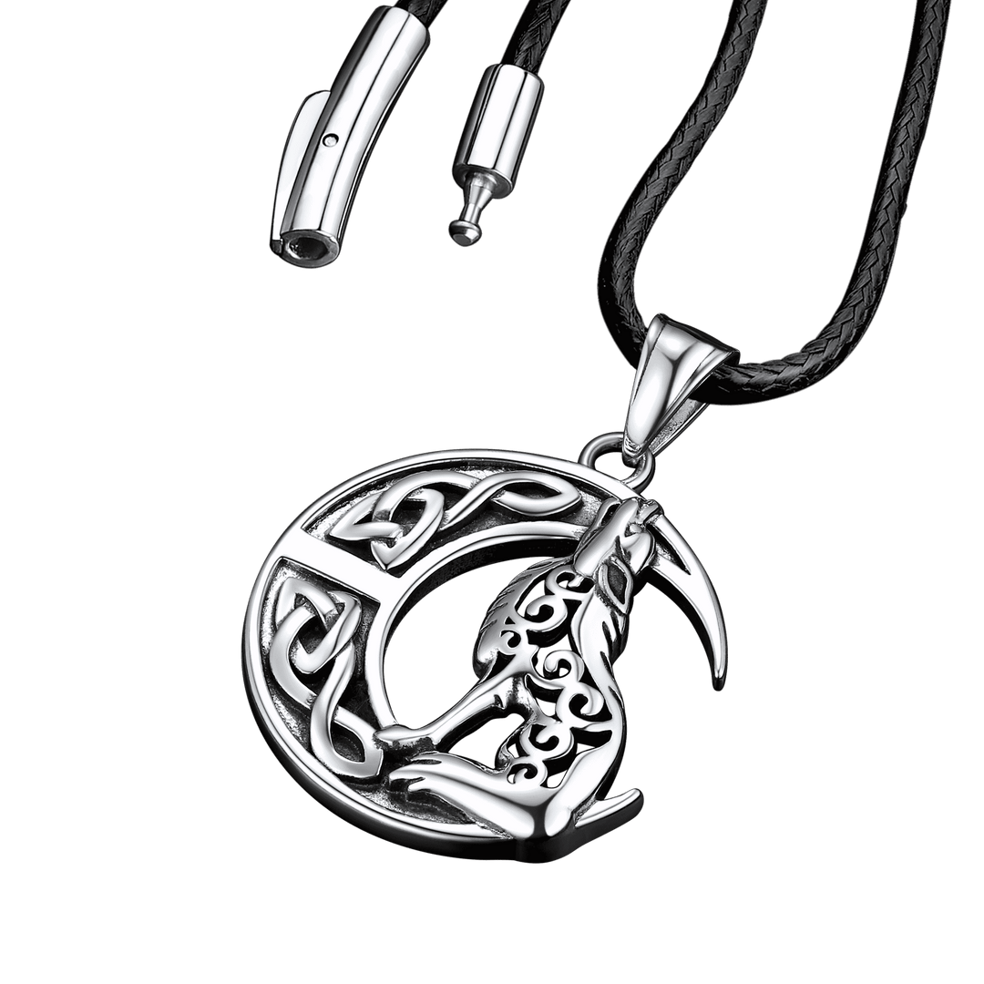 Viking Celtic Crescent Moon Wolf Necklace Pendant For Men