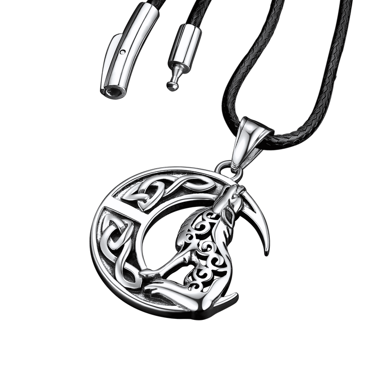 Viking Celtic Crescent Moon Wolf Necklace Pendant For Men