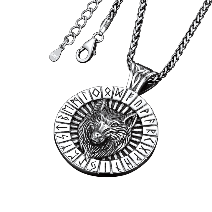 Viking Wolf Medal Necklace With Runes Jewelry For Men