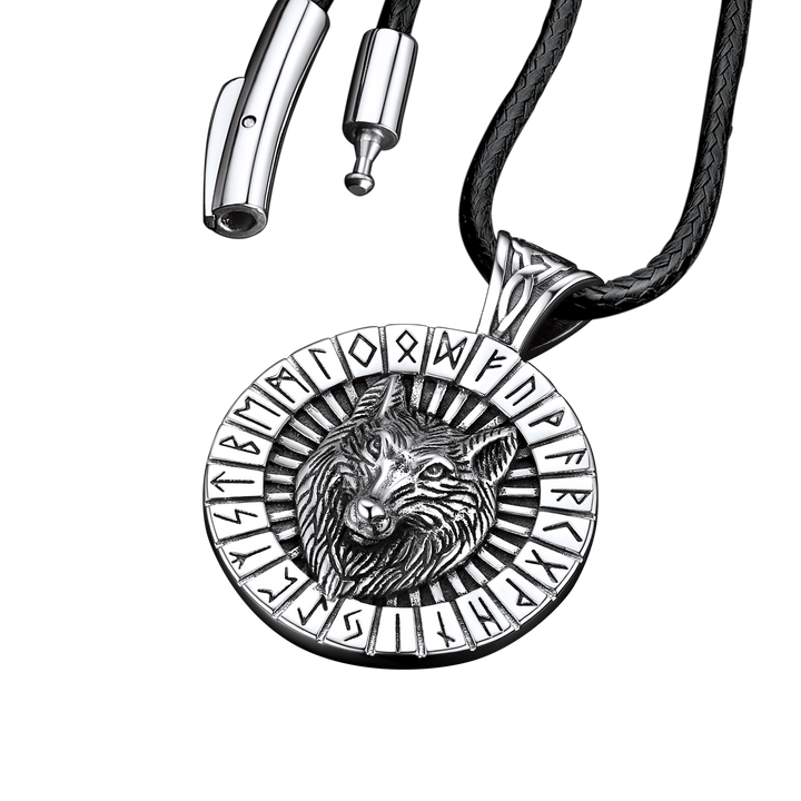 Viking Wolf Medal Necklace With Runes Jewelry For Men