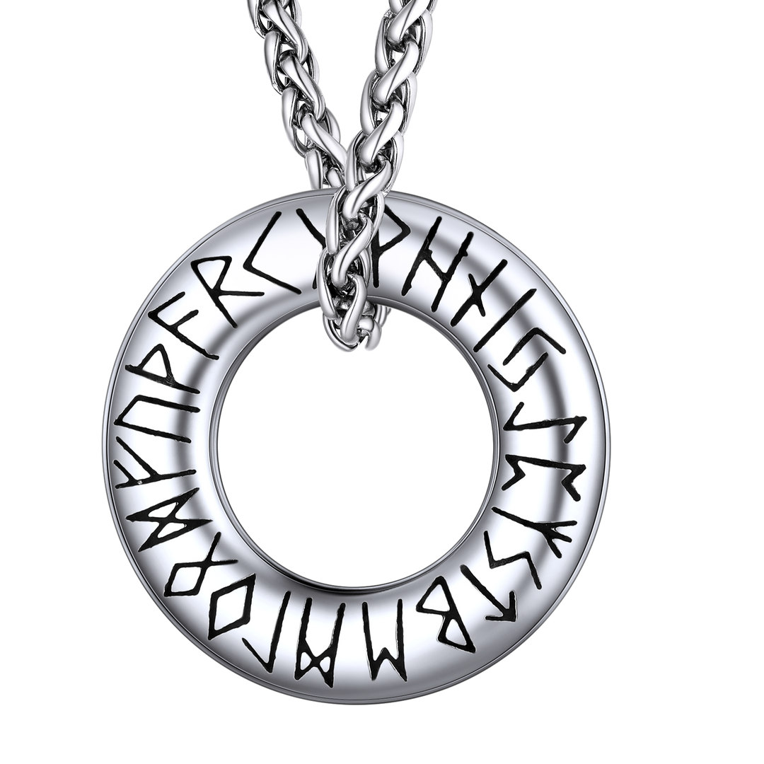 Norse Viking Rune Circle Chain Necklace for Men Women