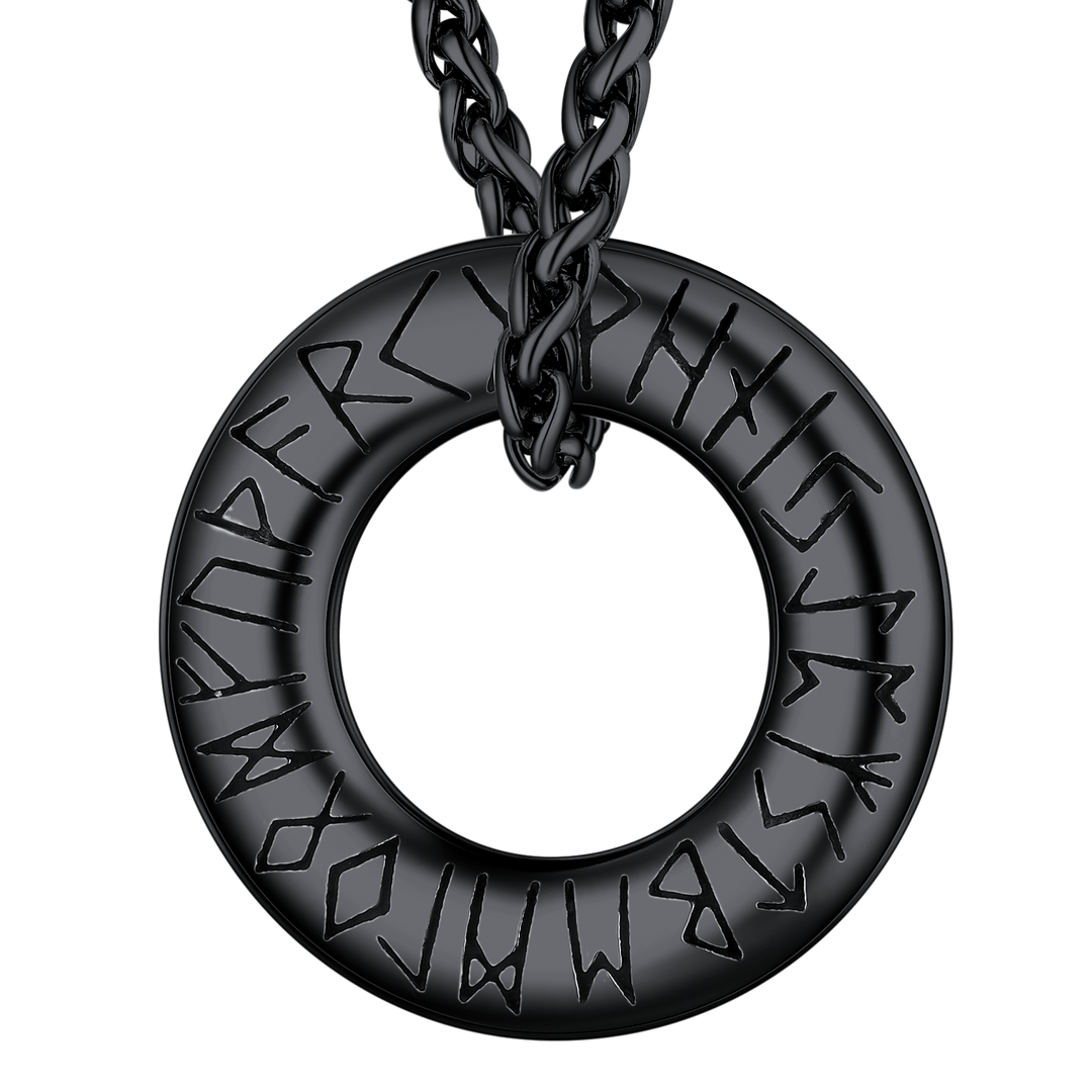 Norse Viking Rune Circle Chain Necklace for Men Women