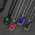 Engraved Crystal Dog Tag Necklace with Viking Runes For Men 5