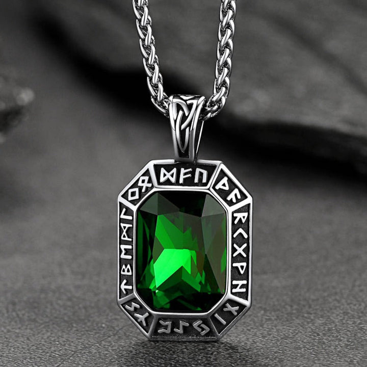 Engraved Crystal Dog Tag Necklace with Viking Runes For Men