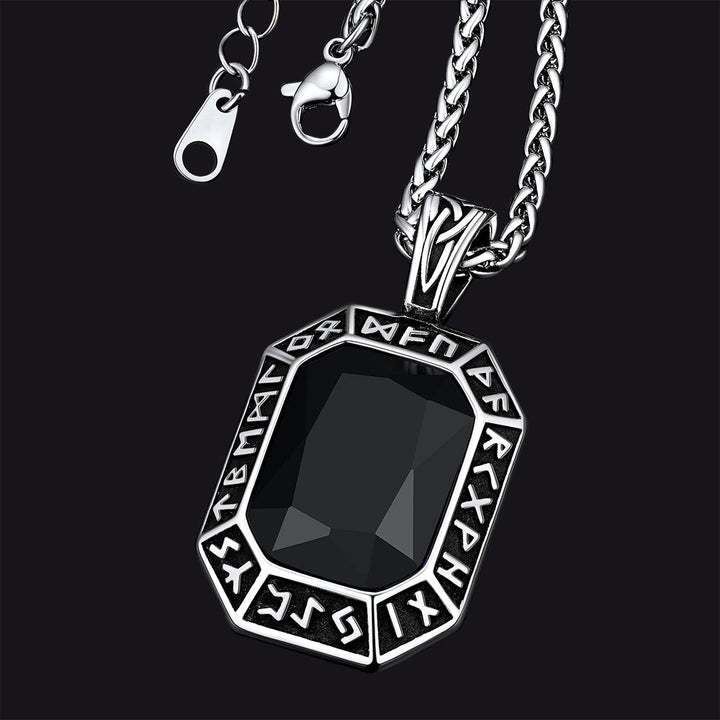 Engraved Crystal Dog Tag Necklace with Viking Runes For Men
