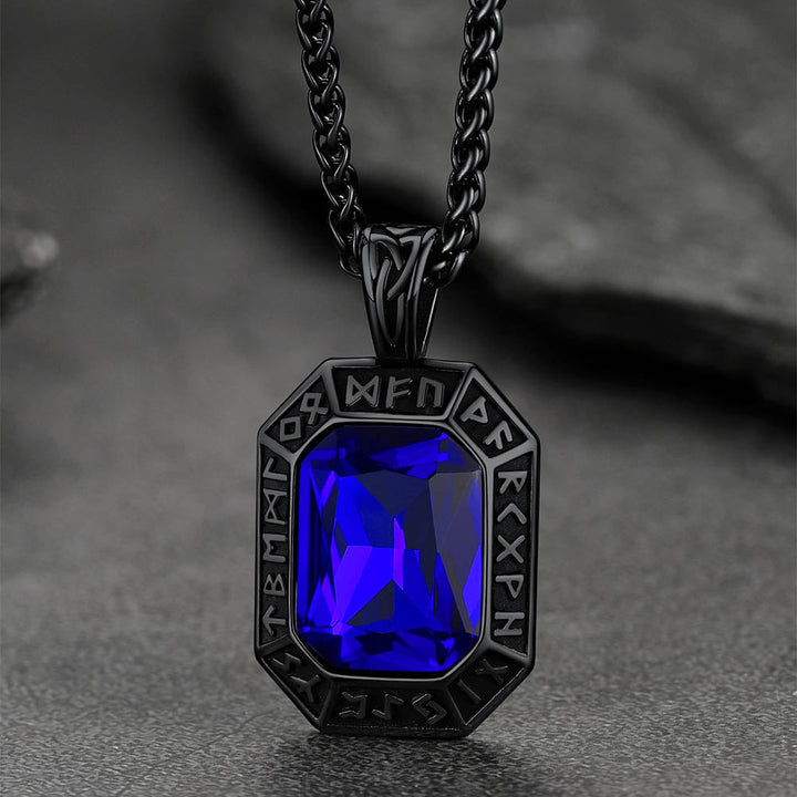 Engraved Crystal Dog Tag Necklace with Viking Runes For Men