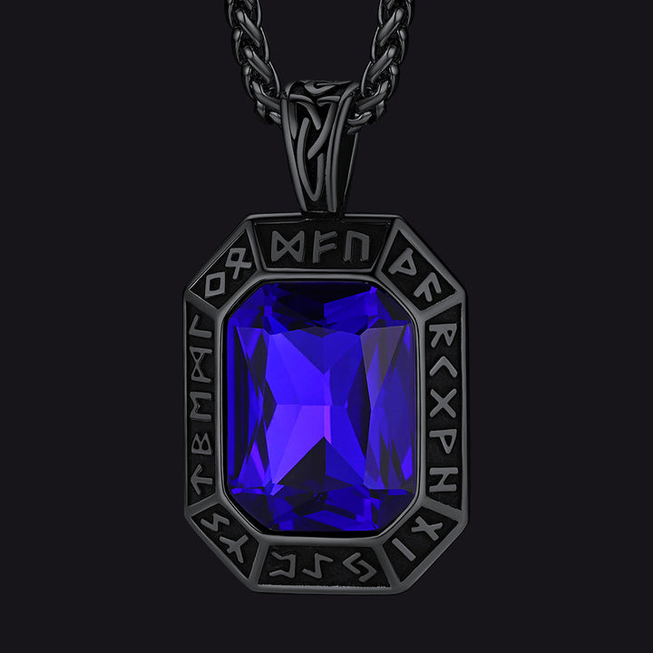 Engraved Crystal Dog Tag Necklace with Viking Runes For Men