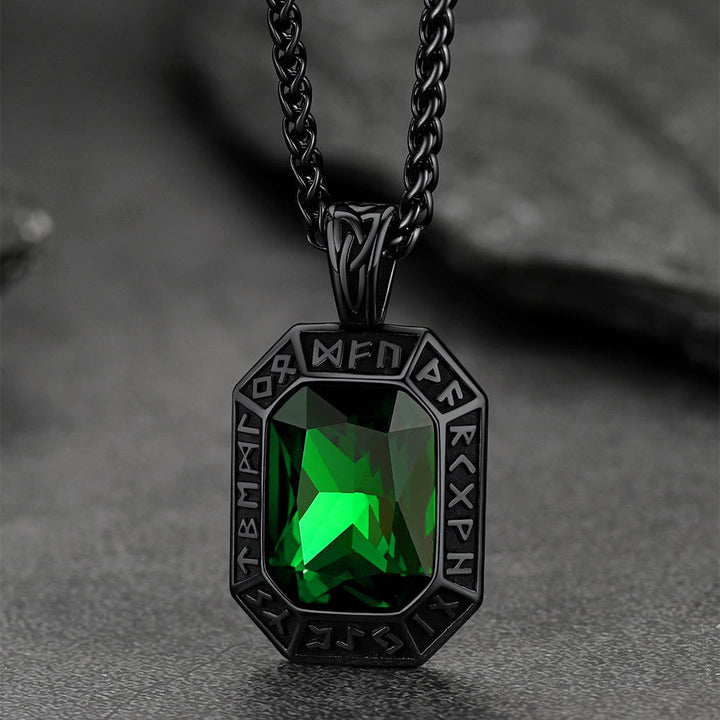Engraved Crystal Dog Tag Necklace with Viking Runes For Men