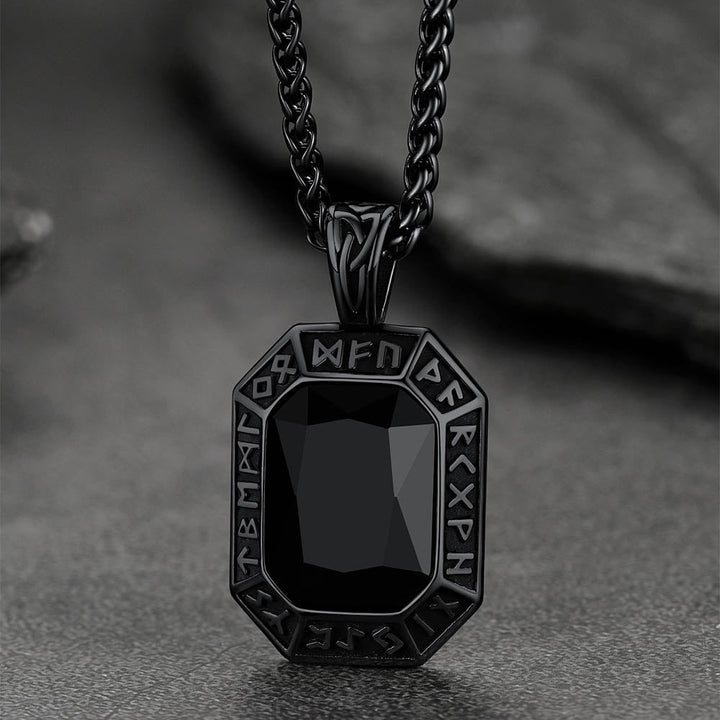 Engraved Crystal Dog Tag Necklace with Viking Runes For Men