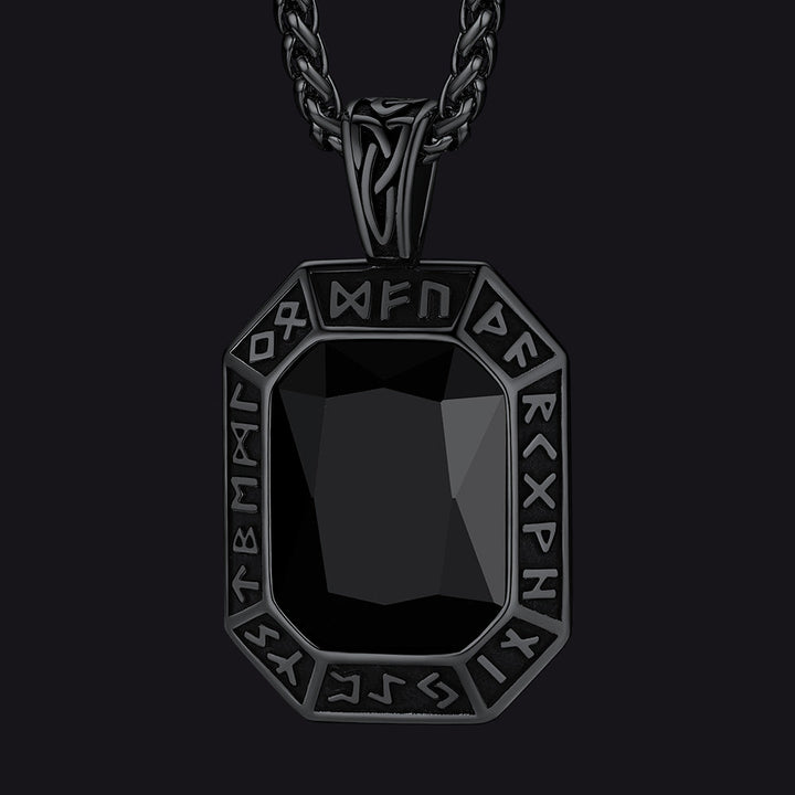 Engraved Crystal Dog Tag Necklace with Viking Runes For Men