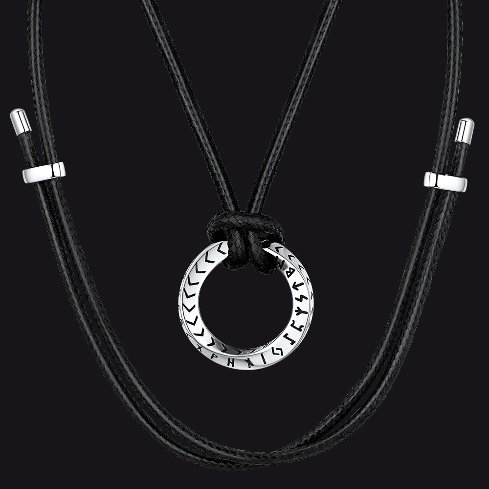 Viking Mobius Infinity Necklace Adjustable Leather Chain for Men