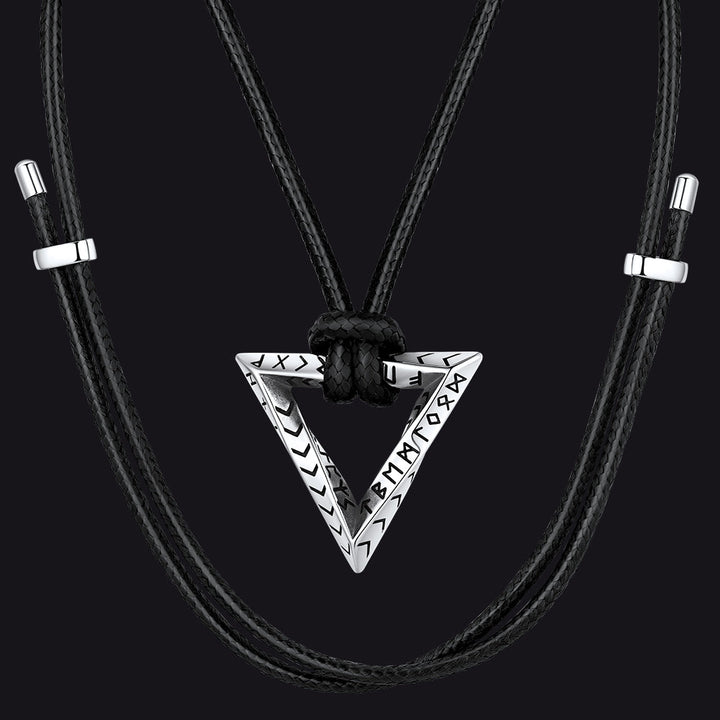 Viking Rune Mobius Triangle Pendant Necklace with Leather Chain