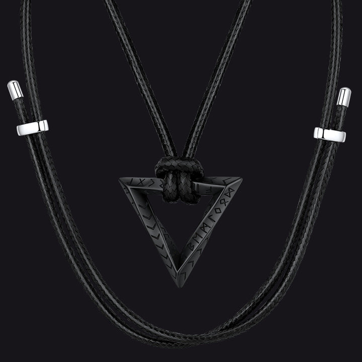 Viking Rune Mobius Triangle Pendant Necklace with Leather Chain