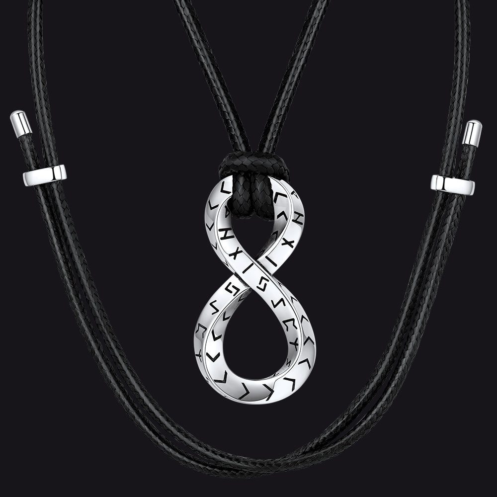 Viking Mobius Infinity Necklace Adjustable Leather Chain for Men