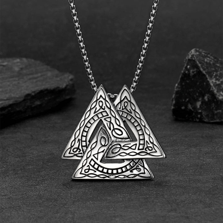 Viking Norse Odin Triangle Valknut Pendant Necklace for Men