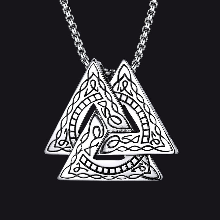 Viking Norse Odin Triangle Valknut Pendant Necklace for Men