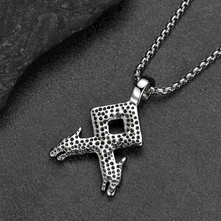 Viking Othala Rune Wolf Heads Pendant Necklace for Men
