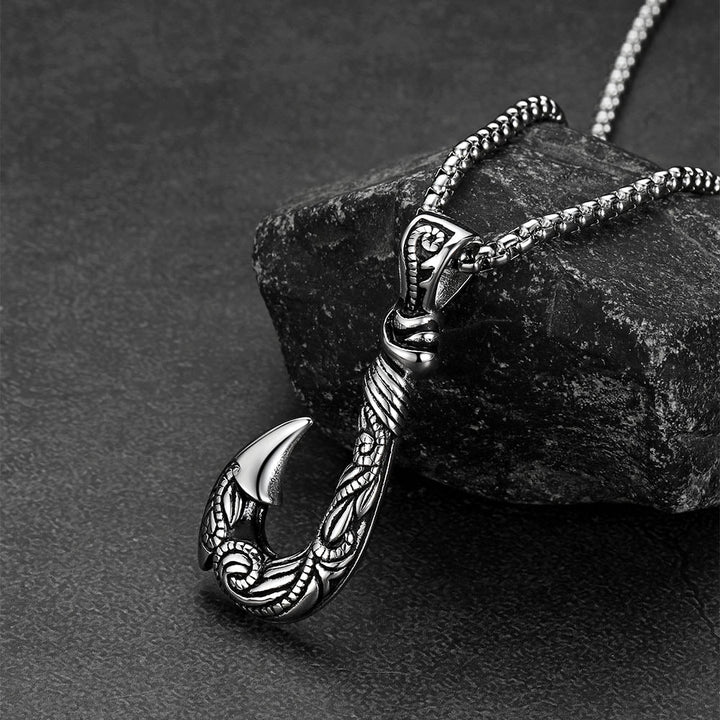 Viking Fish Hook Pendant Amulet Necklace for Men