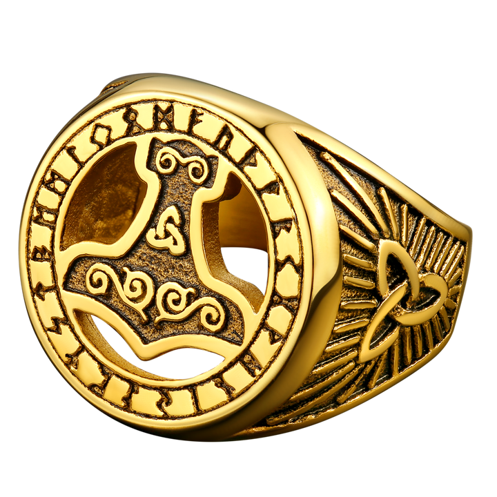 Viking Thor's Hammer Ring with Runes for Men
