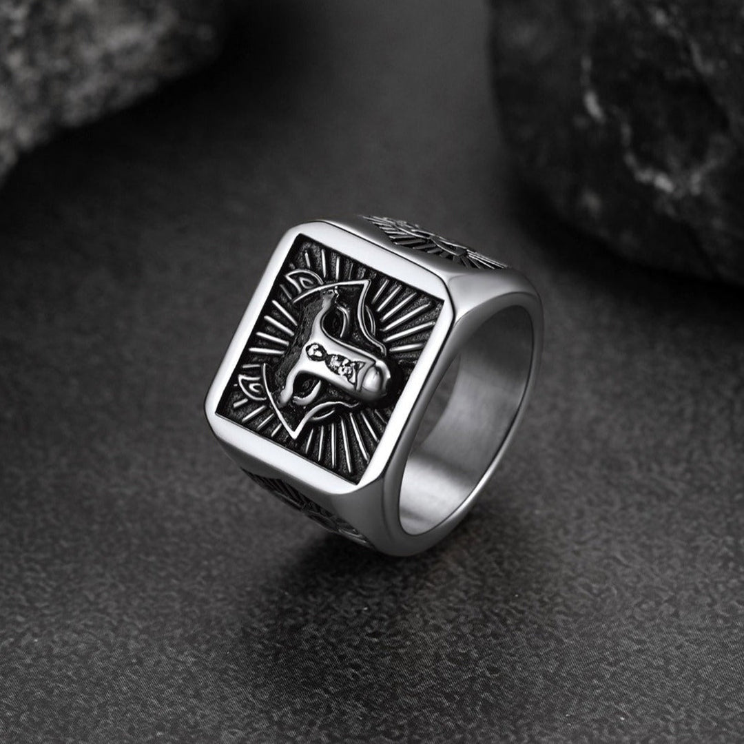 Norse Viking Wolf Signet Ring for Men